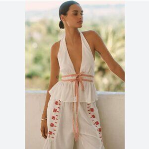 Brand New Celandine Linen Halter Tie-Front Tank Top